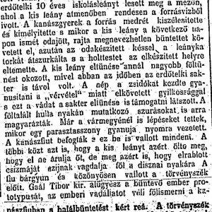 „A vérvád Hevesben.” (Forrás: Pesti Hírlap, 1891. 08. 11., 5. o.)
